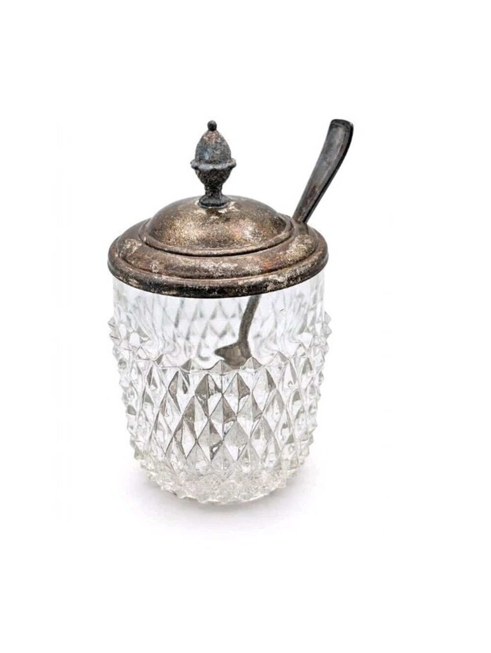 Vintage PESA Mexico Alpaca Silver Plate Condiment Jelly Jar Glass Spoon